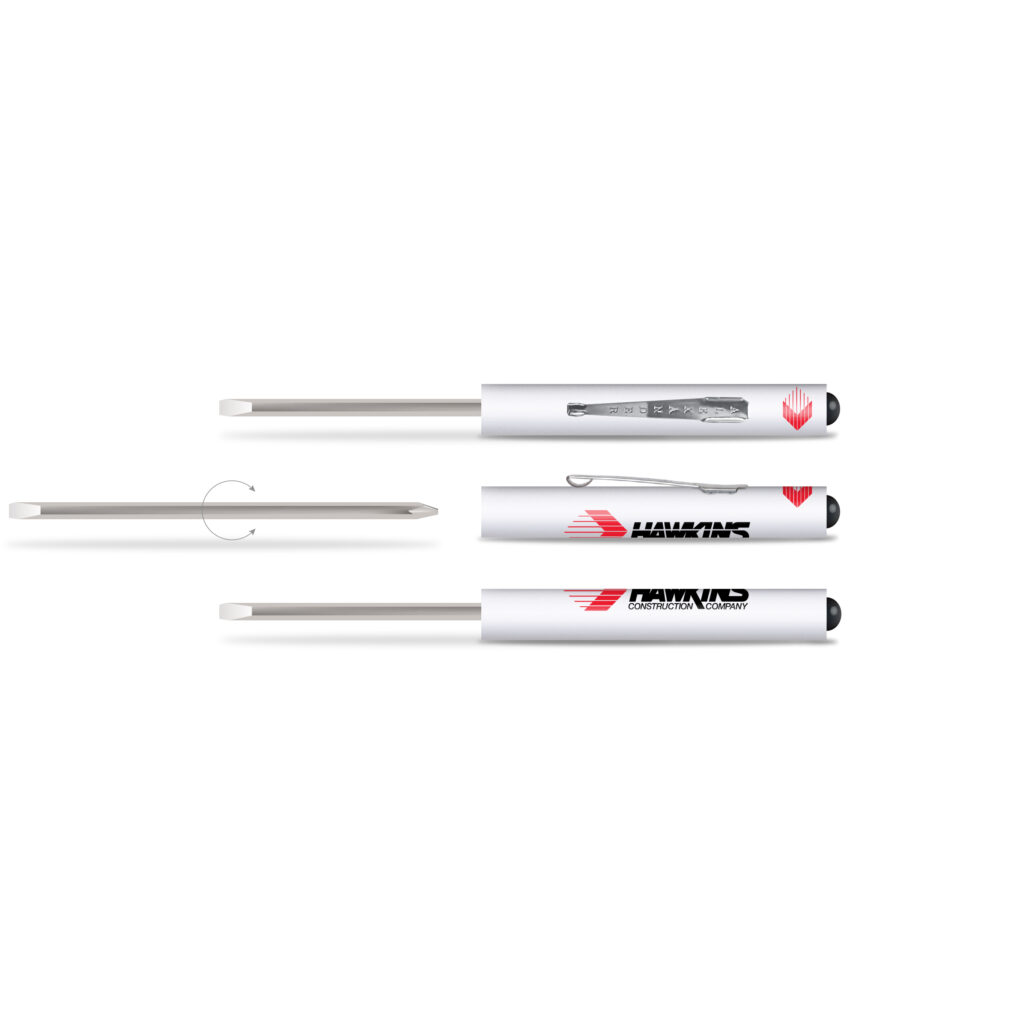White Handle Reversible Blade Pocket Screwdriver